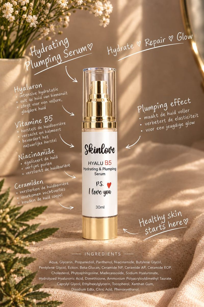 Skinlove Hyalu B5 Hydrating & Plumping Serum 30 ml met hyaluronzuur, vitamine B5, niacinamide en ceramiden